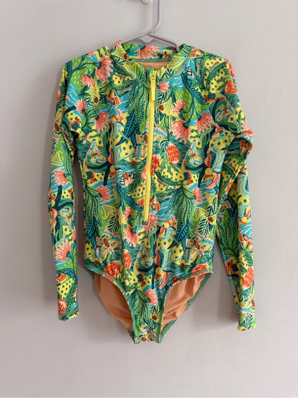 Crewcuts Tropical Print One Piece Long Sleeve Rash Guard